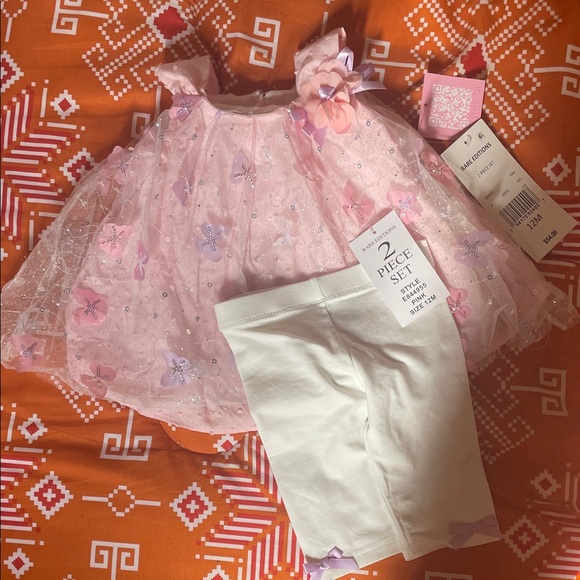 Rare Editions Pink Sequin Short Dress with White Leggings - Picture 1 of 8
